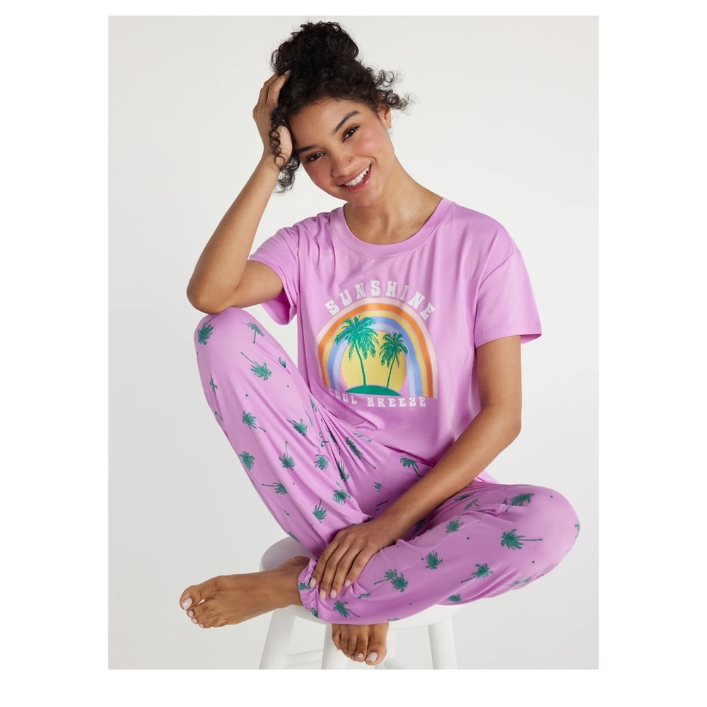 Women's Short Sleeve T-Shirt and Jogger Pants Sleep Set, 2-Piece, Sizes S to 3X